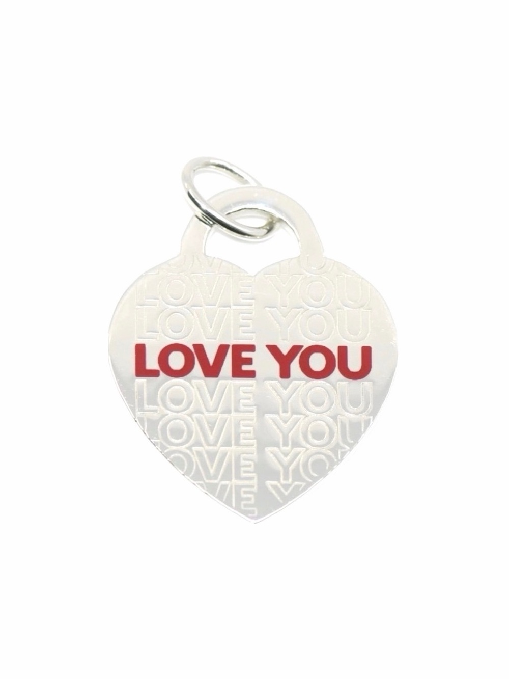 Tiffany & Co. Sterling Silver Heart Pendant Necklace Love You Red Enamel Box